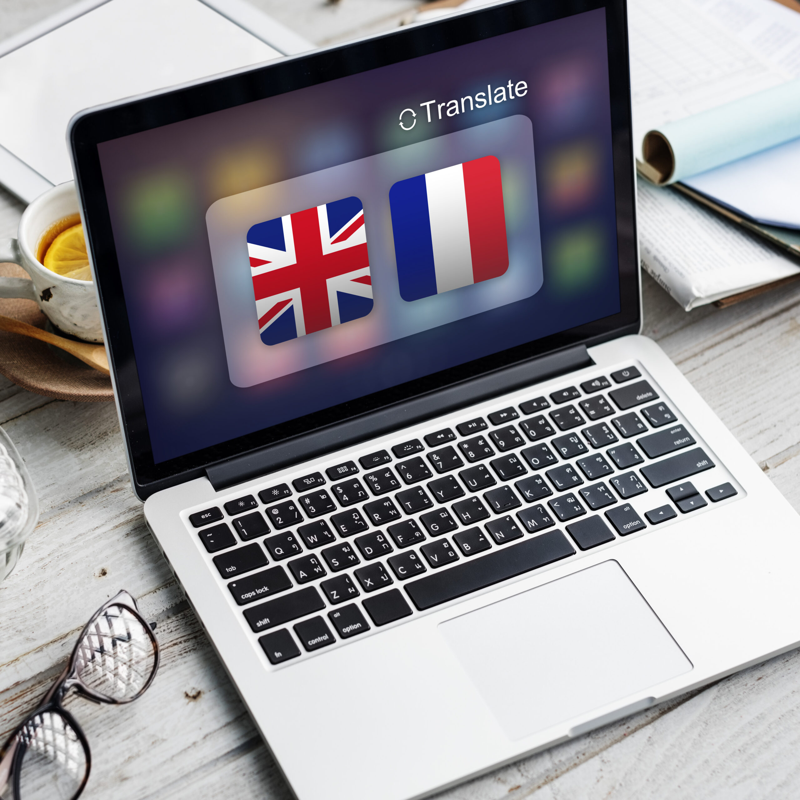 An illustration featuring the text 'WordPress Translation Plugins' with icons representing language translation, multilingual support, and tools for enhancing website accessibility